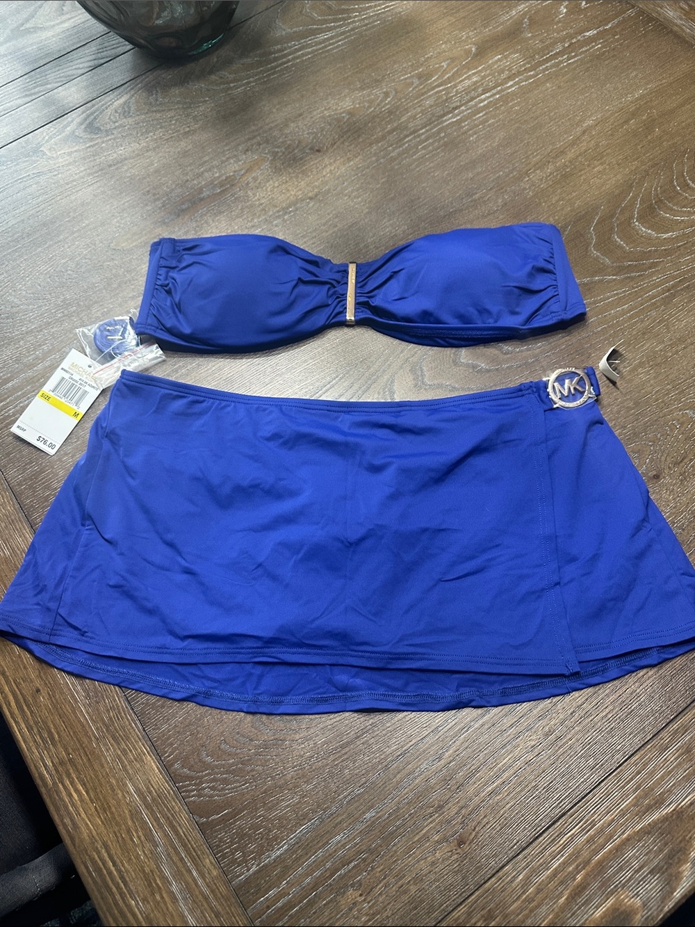 Michael Kors Cobalt Blue Bandeau Bikini Top with Swim Skirt